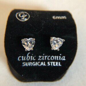 Heart Cubic Zirconia Surgical Steel Earring Studs NOC